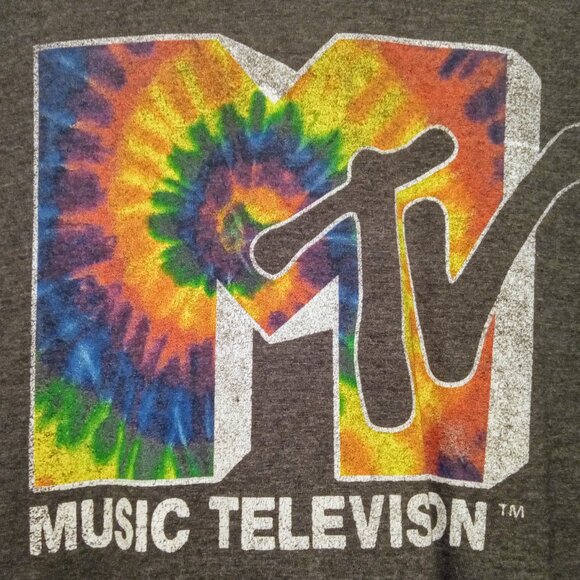 MTV Tie Dye Logo Long Sleeve Graphic Tee Dark Gray Shirt Size XL - Picture 3 of 4